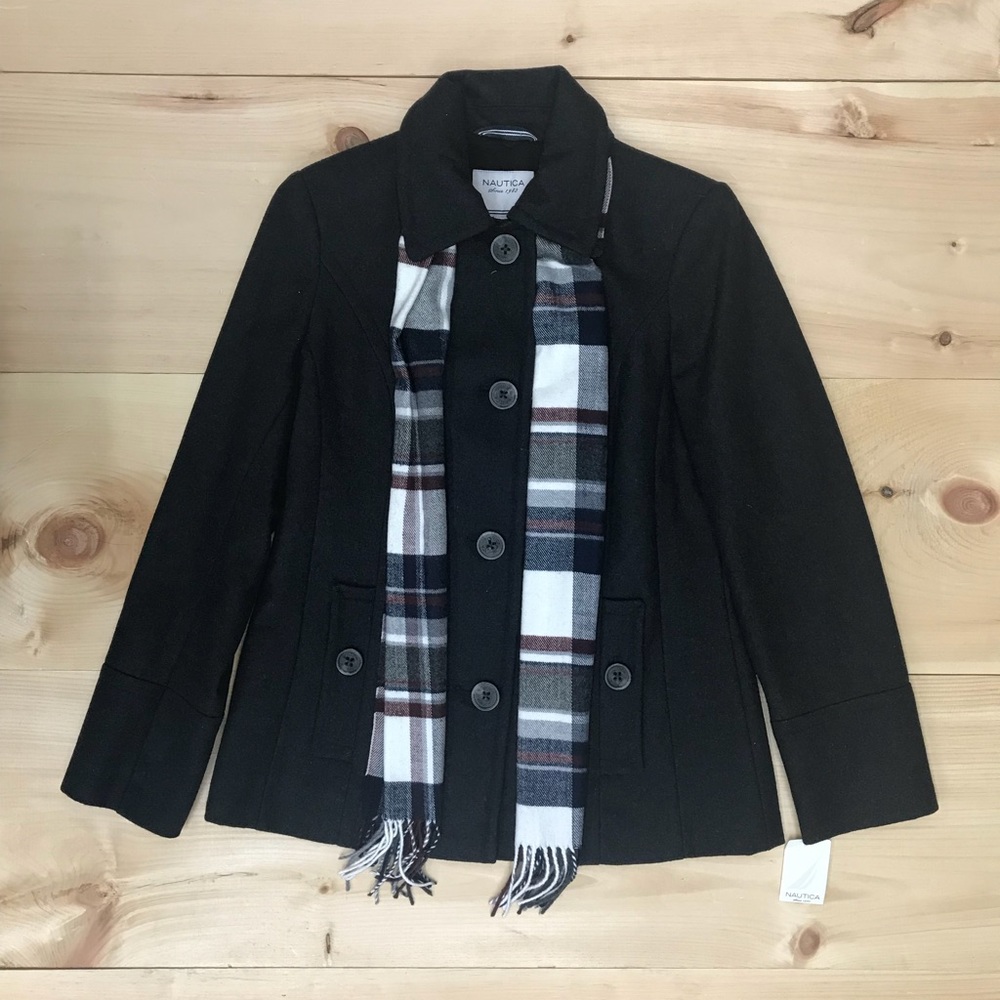 NWT,Nautica  wool blend pea coat charcoal/black - Picture 3 of 10